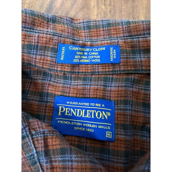 Pendleton Canterbury Cloth Pima Cotton Wool Blend Long Sleeve Plaid Shirt Large - Picture 2 of 5